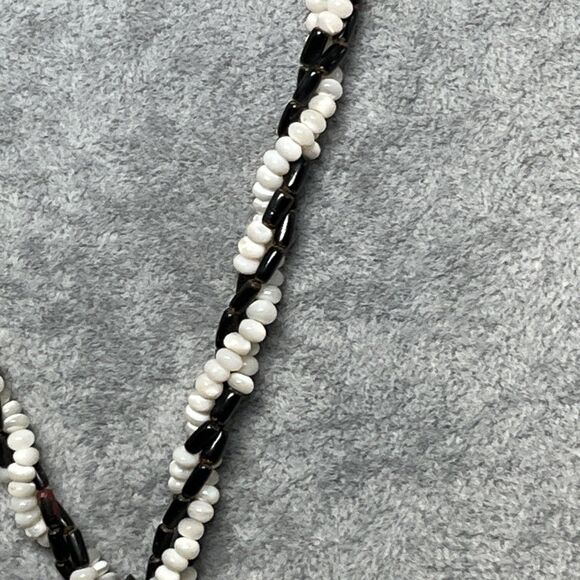 Multi Strand Braided Beaded Necklace With Shell Inlay Triangle Pendant - Picture 7 of 10